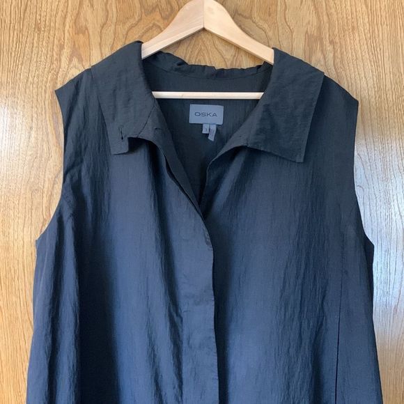 OSKA Linen Blend Long Line Drawstring Sleeveless Vest Dress Black Size L/XL - Picture 7 of 13